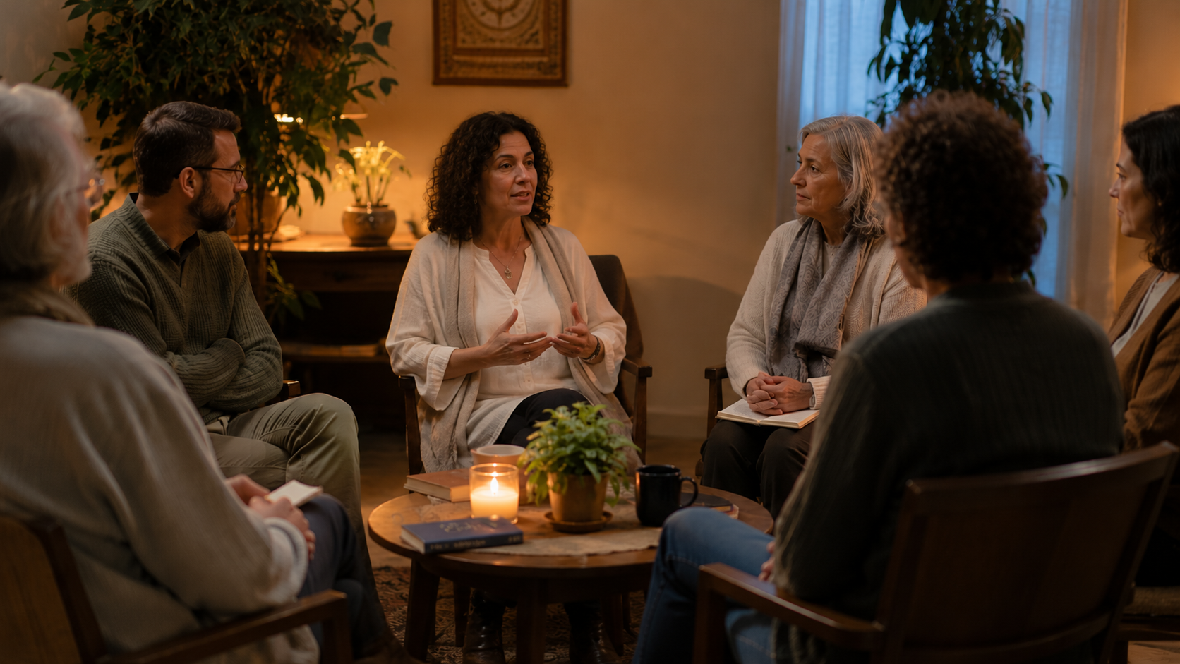 Community gathering in a supportive circle.